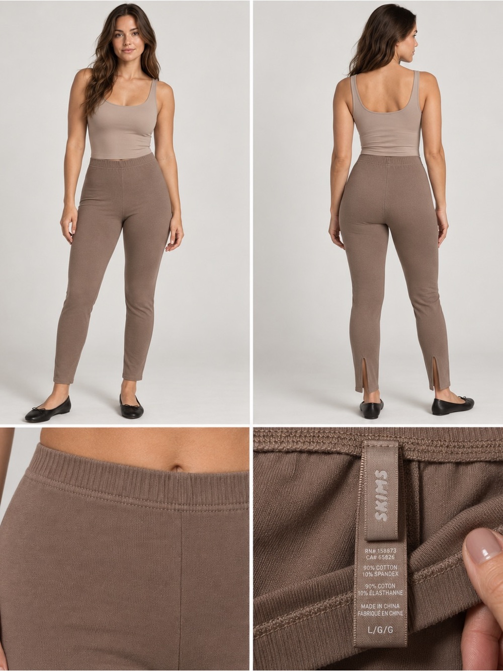 SKIMS Women’s Taupe Stretch Leggings Ankle Slit Pants Size Large